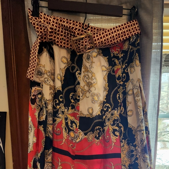 ZARA Scarf Print Pleated Midi Skirt, XL - Picture 5 of 6